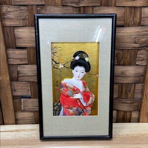 Framed Geisha Art with Red Kimono